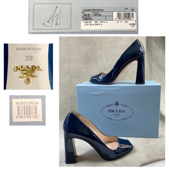 SOLD $$$ PRADA 39 Patent Leather CALZATURE DONNA VERNICE 4" Heel Open toe Pump - Picture 1 of 12